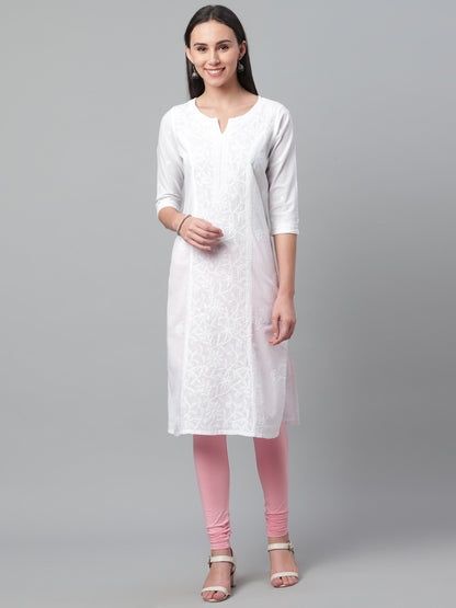 White Cotton Chikankari Straight Kurta