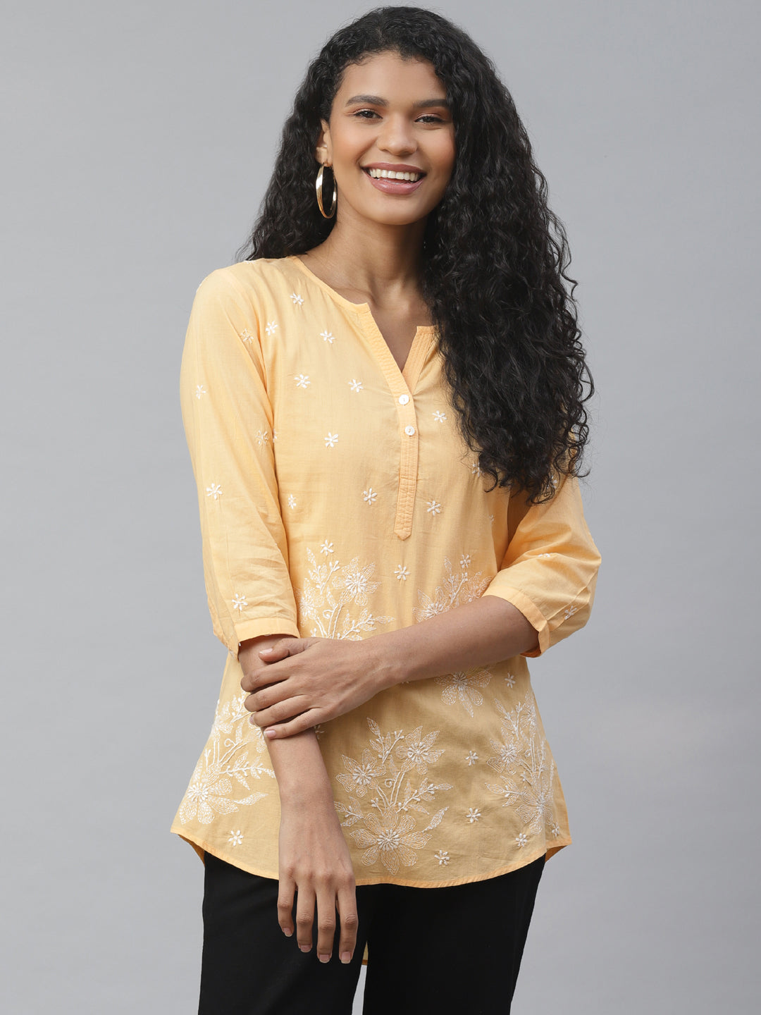 Yellow Chikankari High-Low Top