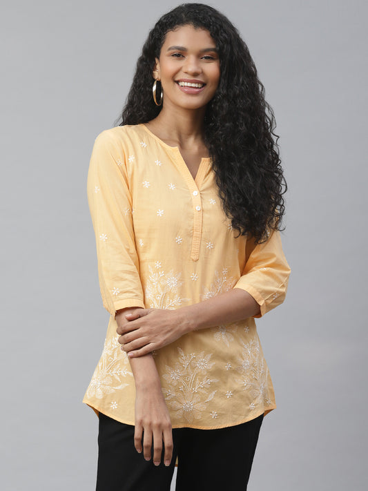 Yellow Chikankari High-Low Top