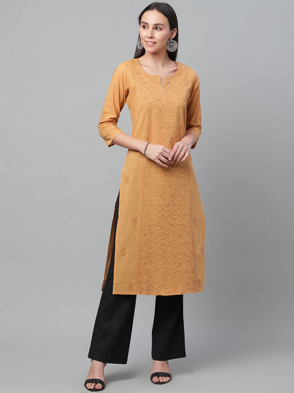 Mustard Chikankari Straight Kurta