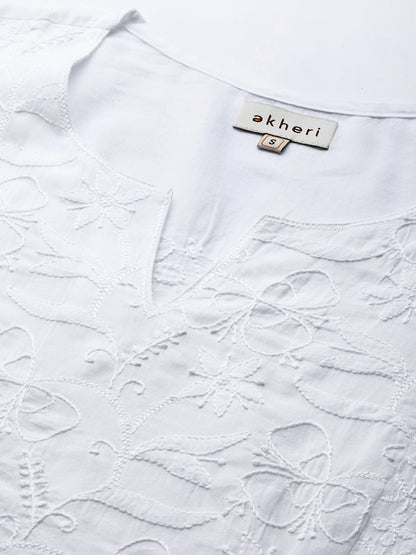 White Chikankari Flared Kurta with Side Gathers