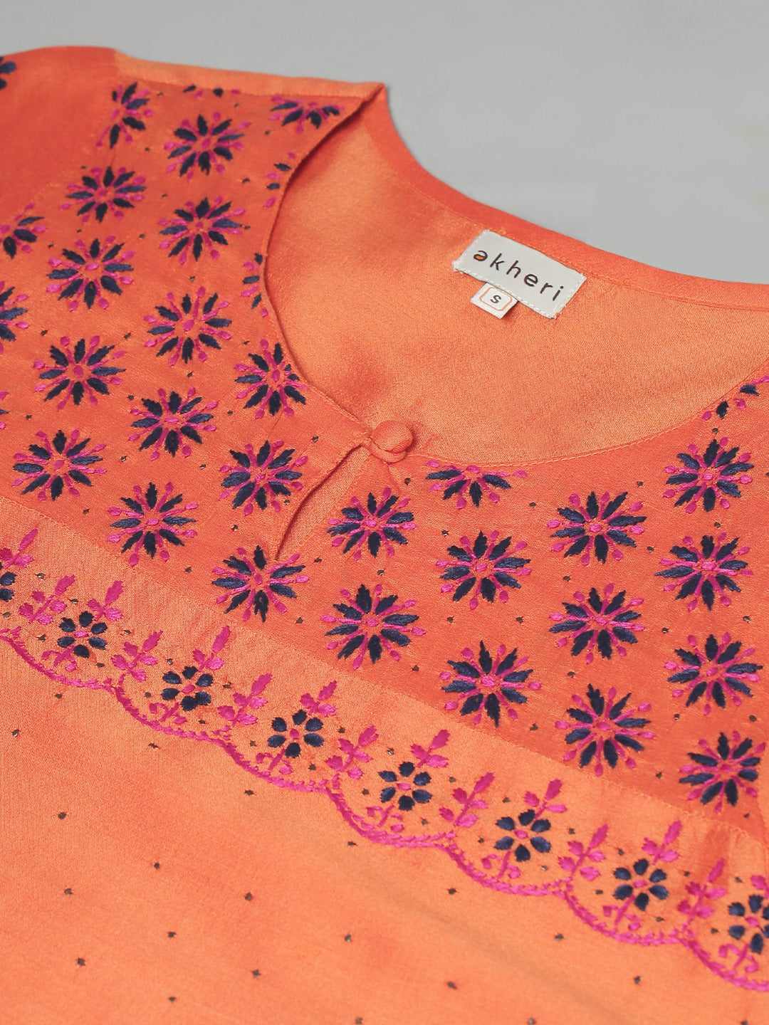 Orange Silk Kurta with Embroidery and Mukaish Work