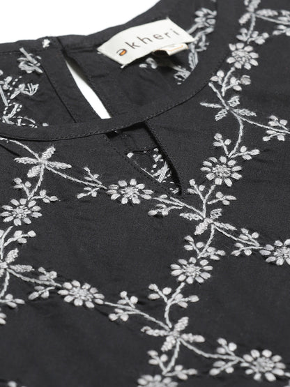 Black Sleeveless A-Line Chikankari Top