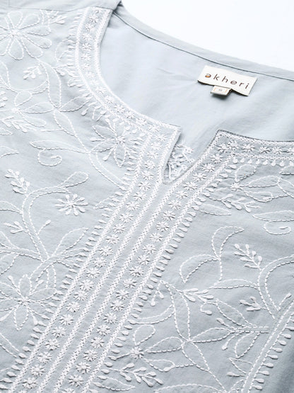 Grey Chikankari Straight Kurta