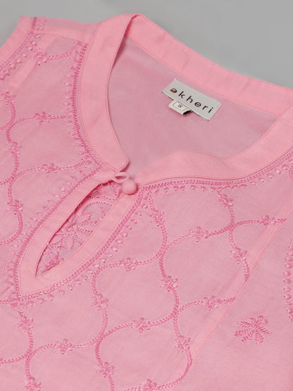 Pink Sleeveless Chikankari Collared Kurta