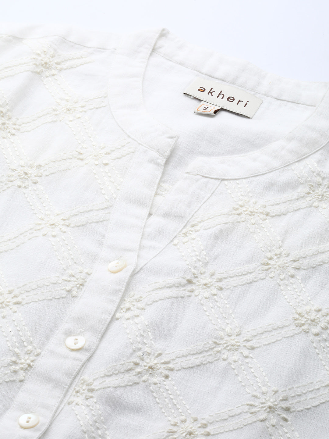 Off White Cotton Slub All-over Embroidered Shirt