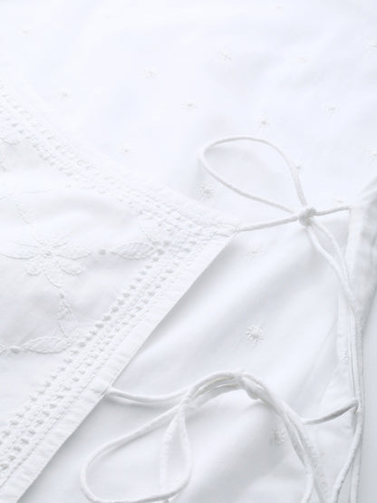 White Embroidered Angarkha with Side Tie-Ups