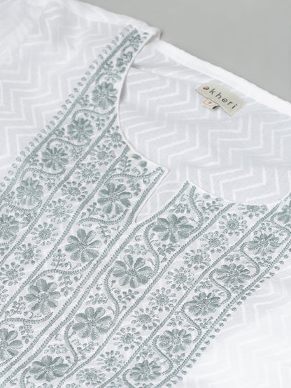 White Chikankari Kurta with Zig-Zag Self Design
