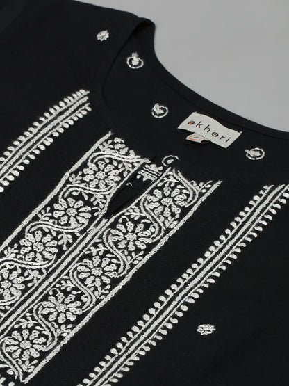 Black & White Chikankari Embroidered Straight Kurta