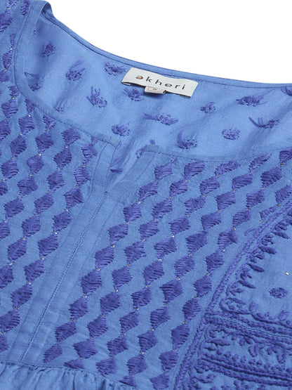 Royal Blue Chikankari Flared Kurta with Slip