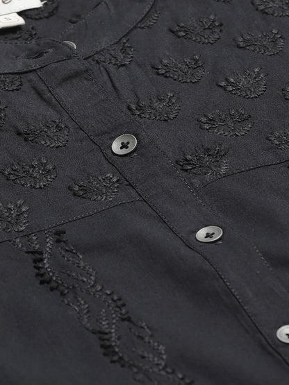 Black Chikankari Embroidered Casual Shirt