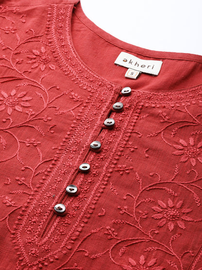 MGAK229RDL Red Cotton Kurta- A Line