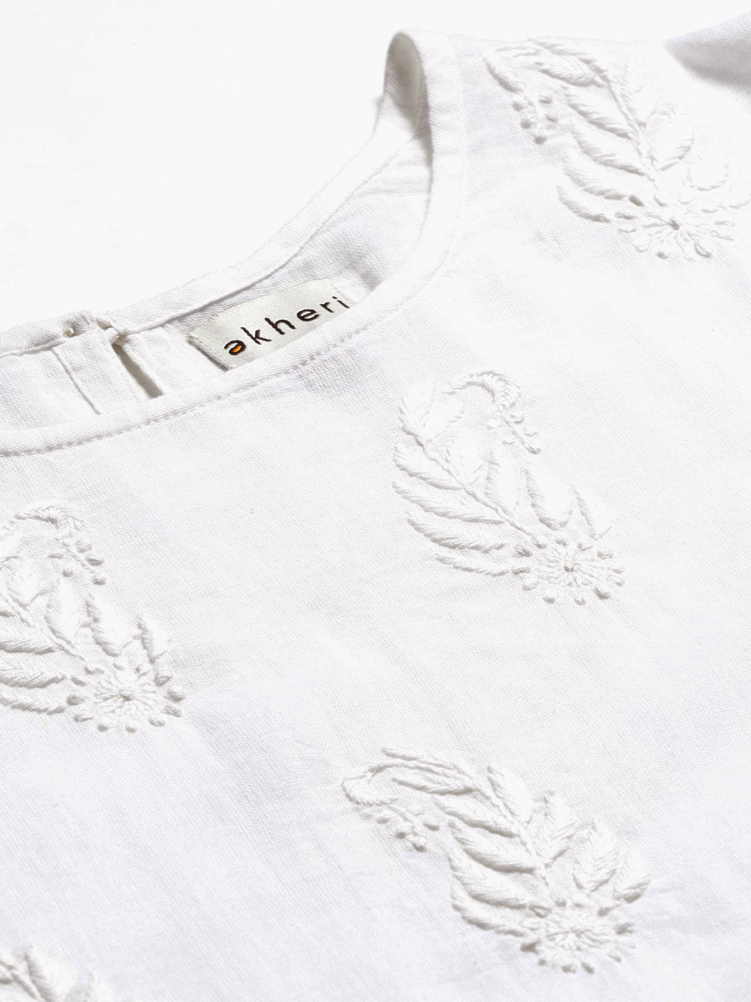 Off White Embroidered Top with Ruffled Sleeves
