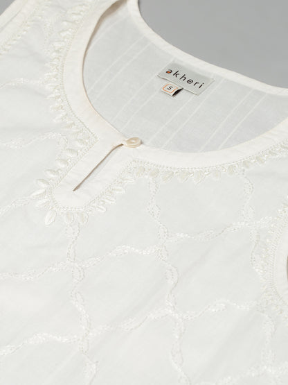 Cream Pintucks Chikankari Kurta