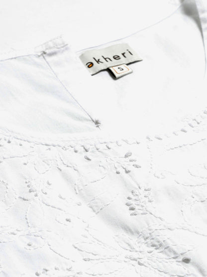 White Chikankari Back-Open Top