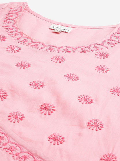 164 Pink Chikankari Angarkha with Tie-ups