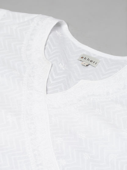 White Chikankari A-line Collared Kurta
