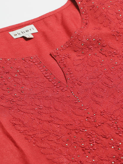 Red Silk Chikankari Kurta