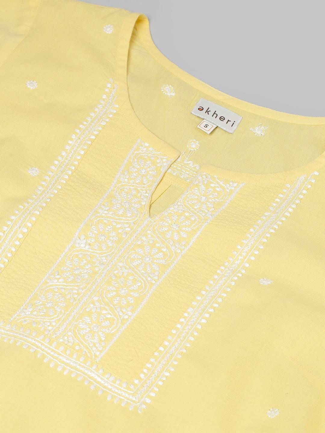 Lemon Yellow Long Chikankari Kurta