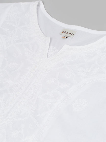 White Cotton Chikankari Straight Kurta
