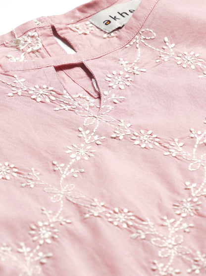 Pink A-Line Chikankari Top