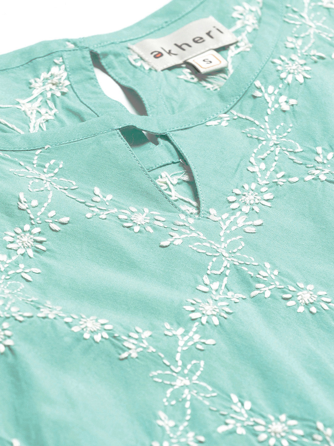 Blue Sleeveless A-Line Top with White Phanda Jaal