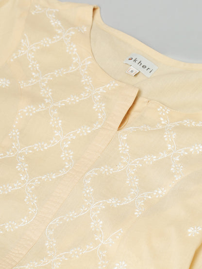 Beige Anarkali Chikankari Kurta