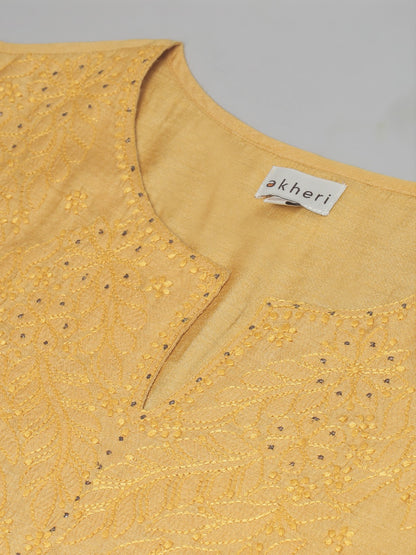 Mustard Pure Silk Chikankari Kurta