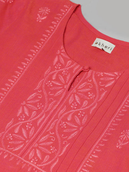 Mangalgiri Pink Embroidered Kurta with Pocket