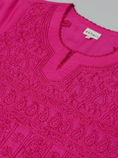 Magenta Chikankari Kurta with Mukaish Work