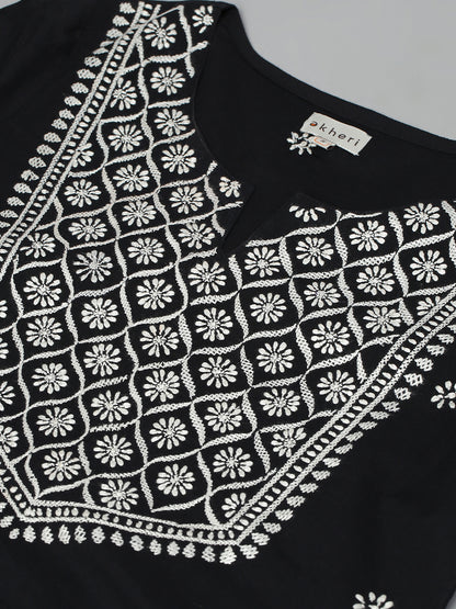 Black & White Embroidered Straight Kurta