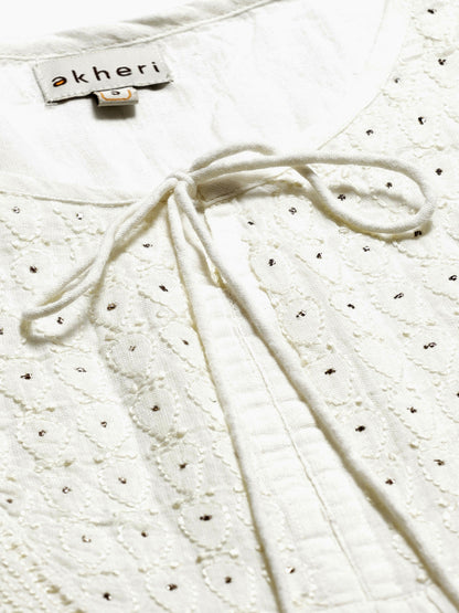 Off White Chikankari Top with Tie-Ups