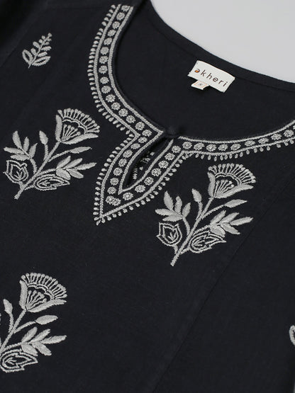 Black & Grey Chikankari Cotton Straight Kurta