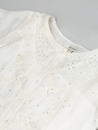 Off-White Chikankari Silk A-Line Kurta