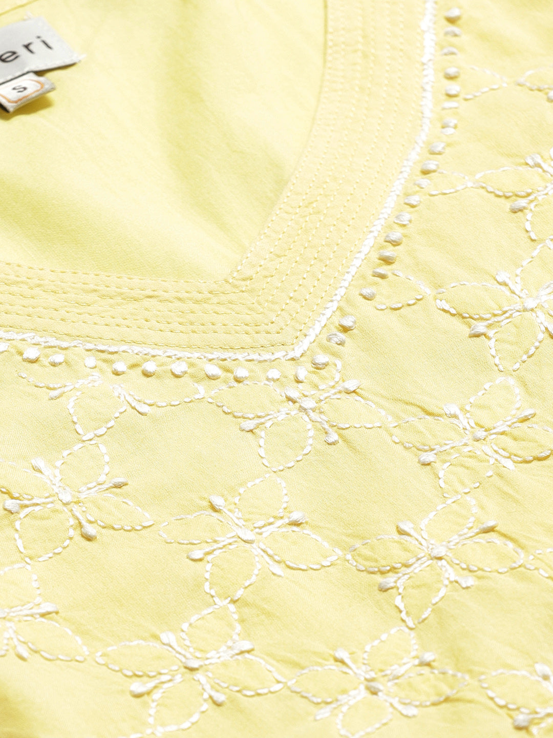 Yellow V-Neck Embroidered Top