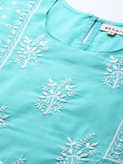Sky Blue Long Kurta with Gathers