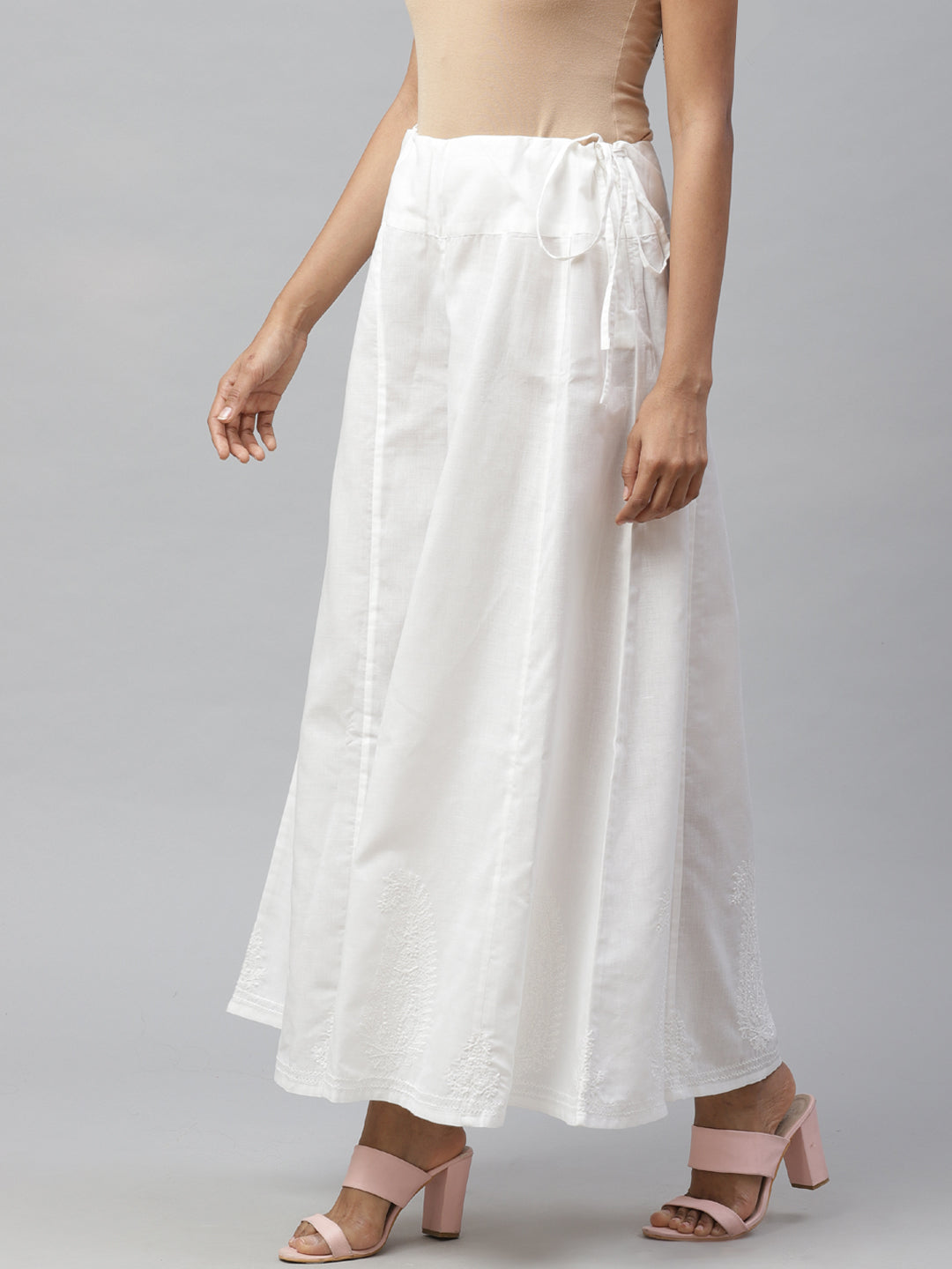 Off White Flared Chikankari Palazzo