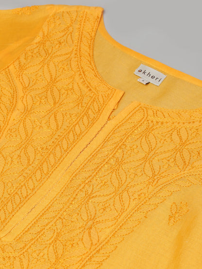 Yellow Chikankari Chanderi Kurta