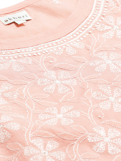 Peach Tepchi Boat-Neck Chikankari Top
