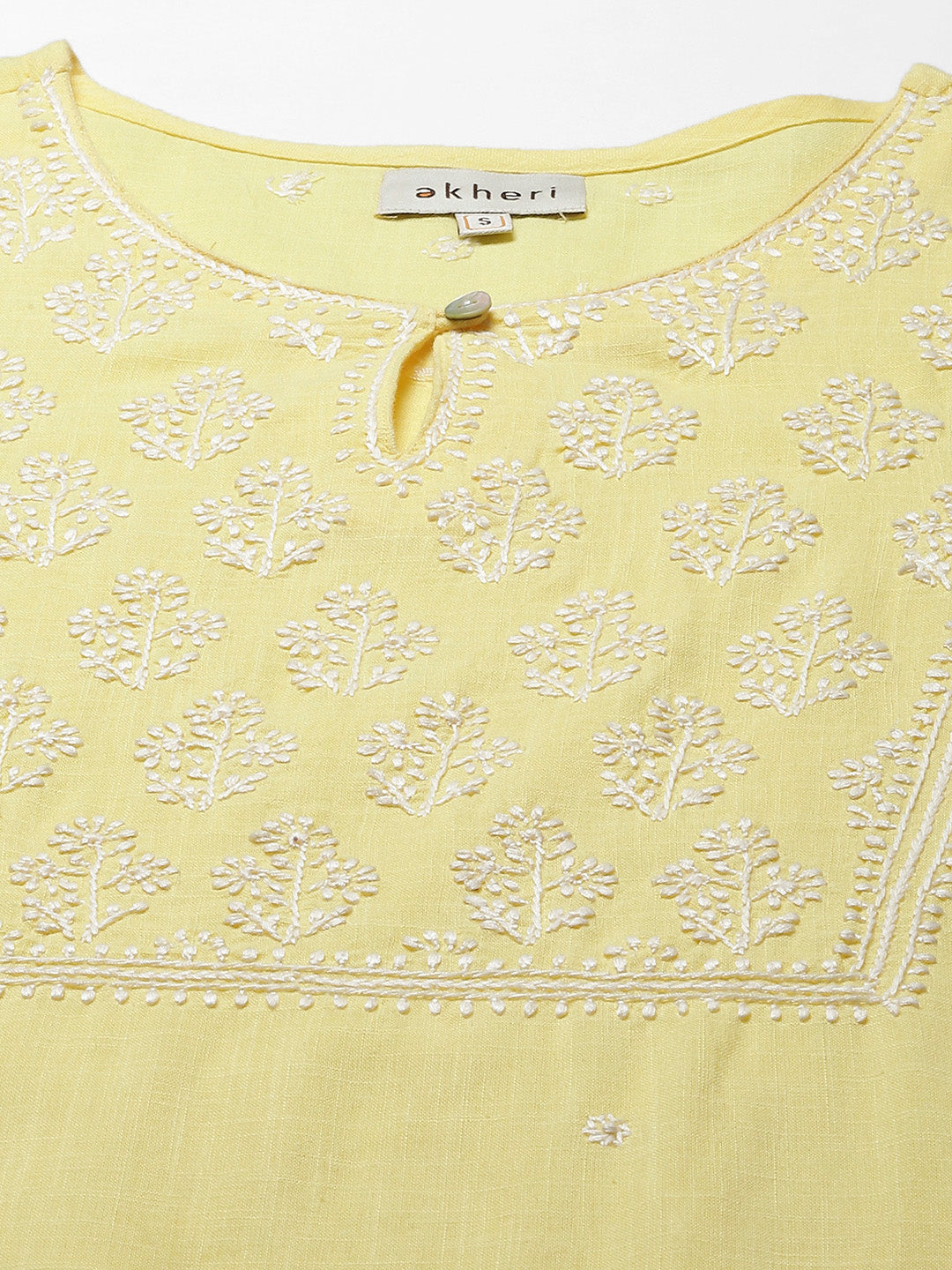 Yellow Cotton Slub Hand-Embroidered Kurta