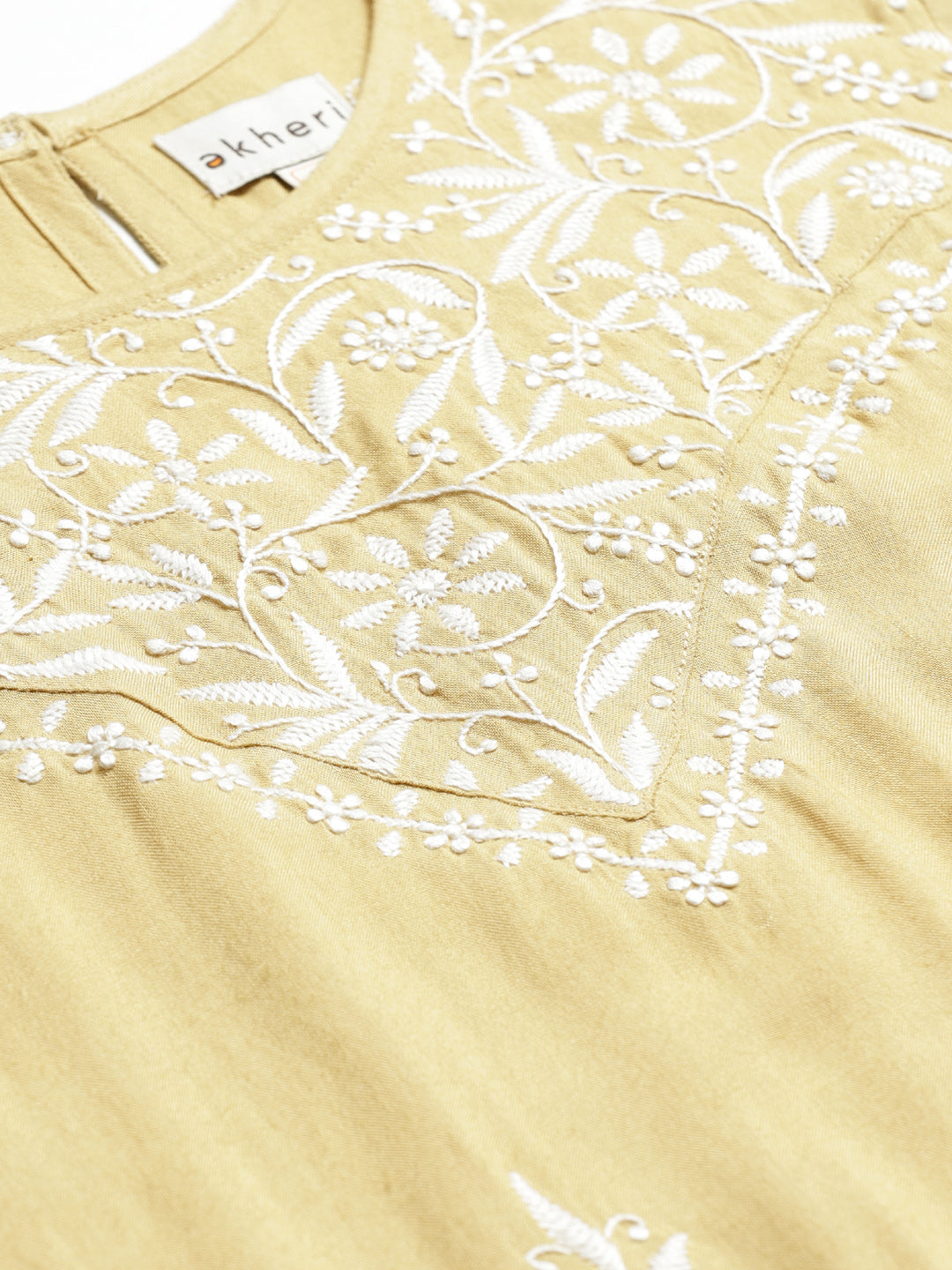 Beige Chikankari Embroidered High-Low Top