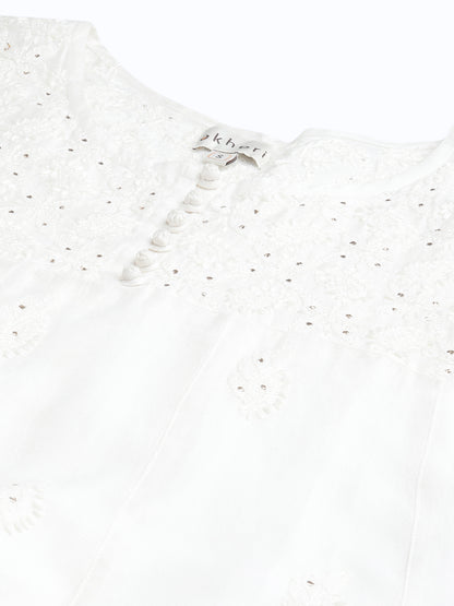 Off White Pure Chanderi Silk Chikankari Kurta