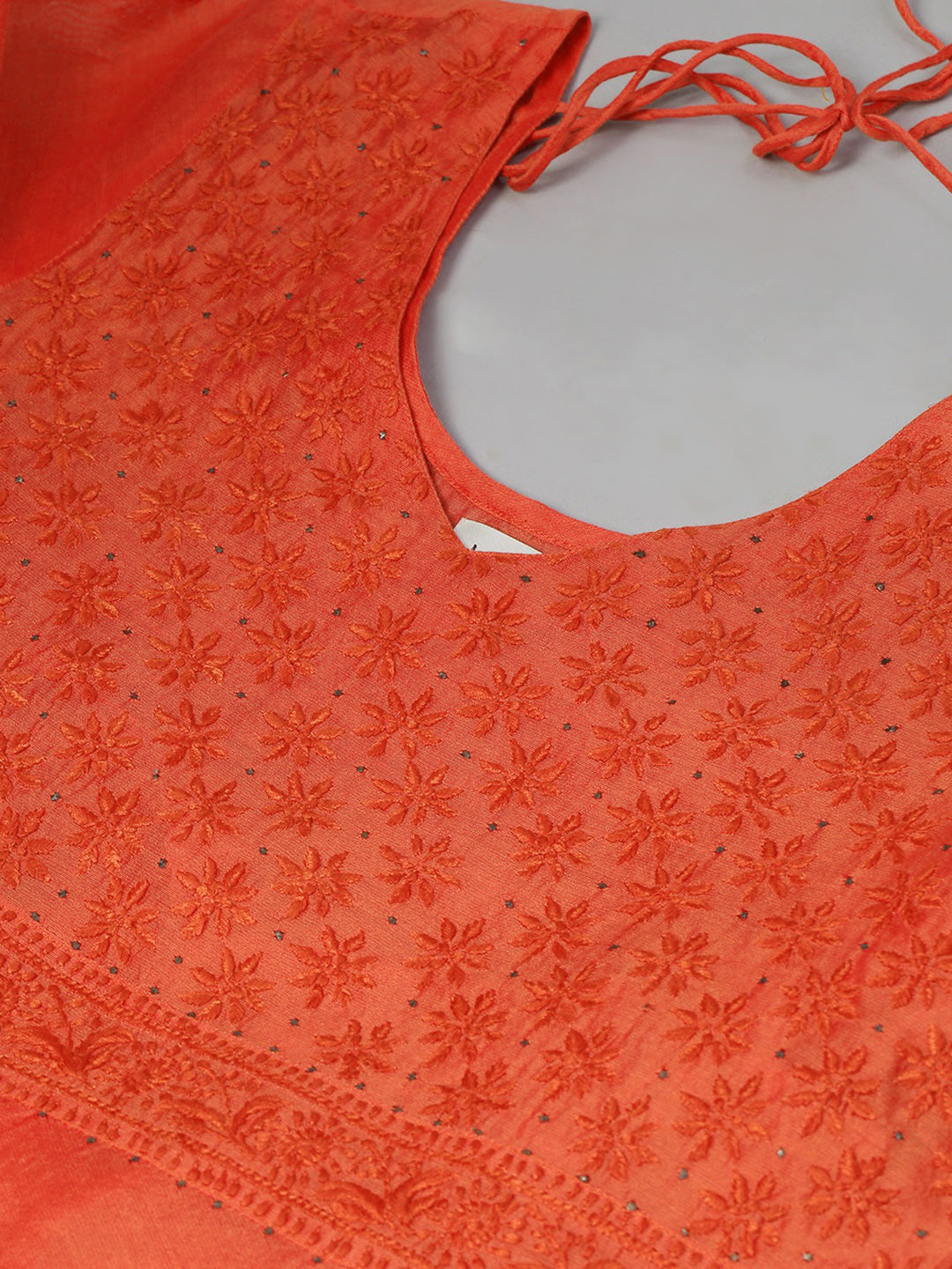 Orange Chanderi Embroidered A-Line Kurta With Tassels