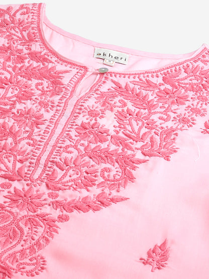 Pink Ombre Chikankari Muslin Kurta