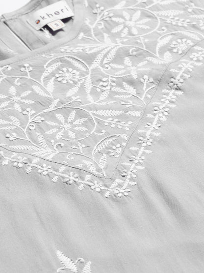 Grey Assymetric Chikankari Top