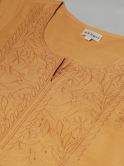 Mustard Chikankari Straight Kurta