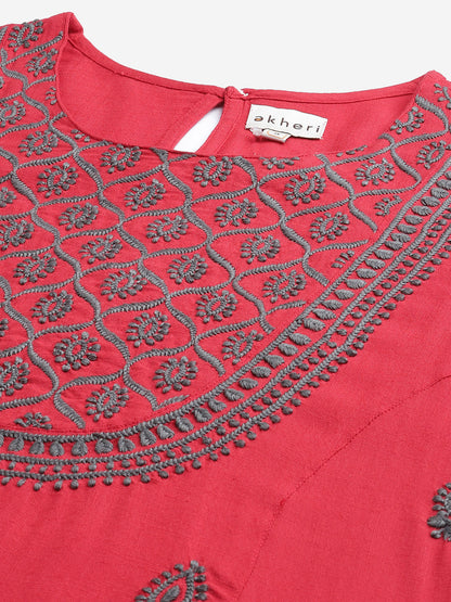 Rayon Red Chikankari Kurta