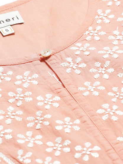 Peach Chikankari Gathered Top