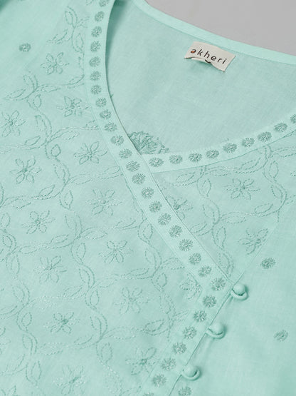 Sea Green Chikankari Angarkha