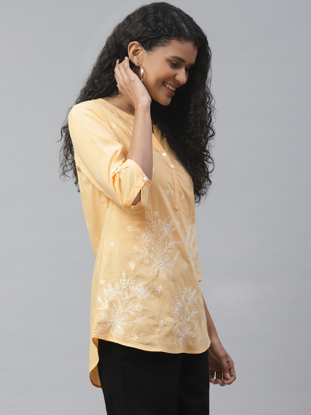 Yellow Chikankari High-Low Top